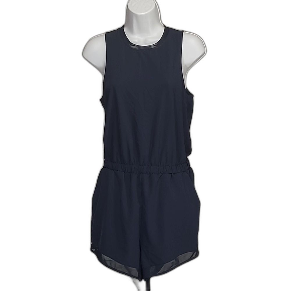 Active Romper slider Open Back Zella W/XS Black Sleeveless Mesh Trim Pockets NWT - Picture 2 of 9